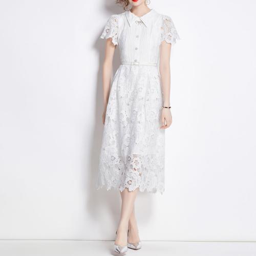 Lace & Polyester Waist-controlled One-piece Dress slimming white PC