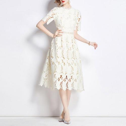 Lace & Polyester Waist-controlled One-piece Dress slimming Apricot PC