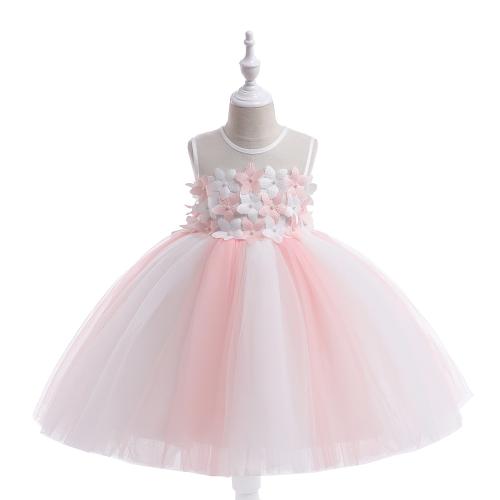 Gauze & Polyester Ball Gown Girl One-piece Dress Cute floral pink PC