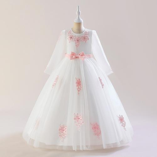 Polyester Princess Girl One-piece Dress large hem design & breathable white PC