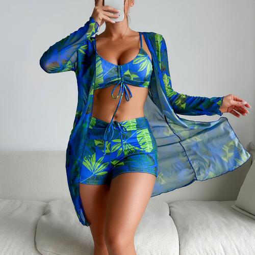 Polyester Bikini & three piece & padded printed leaf pattern Set