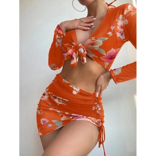 Polyester Bikini & four piece & padded printed floral Set