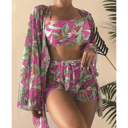 Polyester & Cotton Bikini & three piece & padded printed floral Set