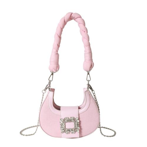 PU Leather & Denim Easy Matching Shoulder Bag with chain & with rhinestone PC