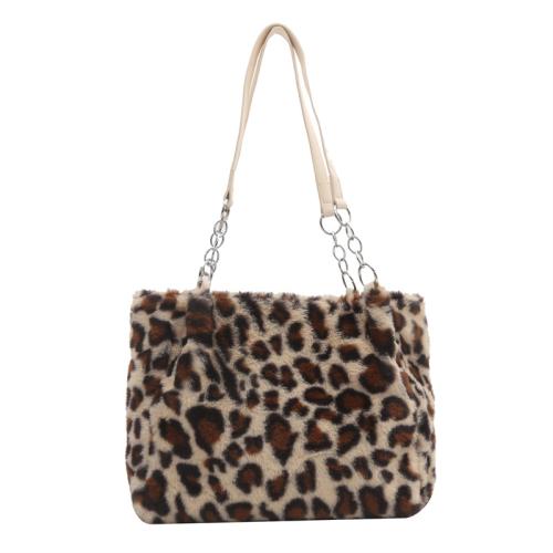 Plush & PU Leather Easy Matching Shoulder Bag large capacity leopard PC