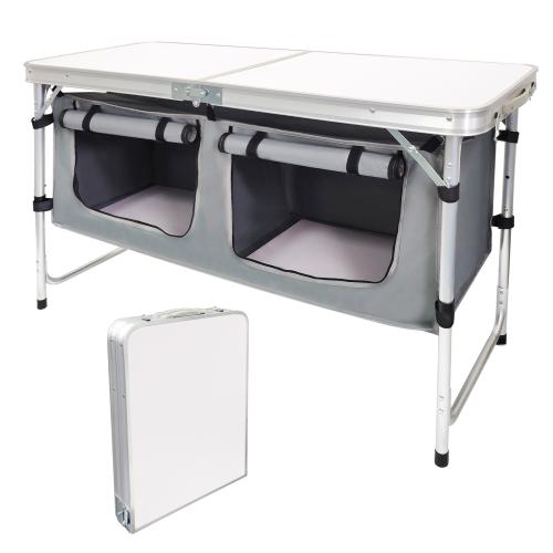Chiffon & Alliage d’aluminium Table pliable extérieure Blanc pièce
