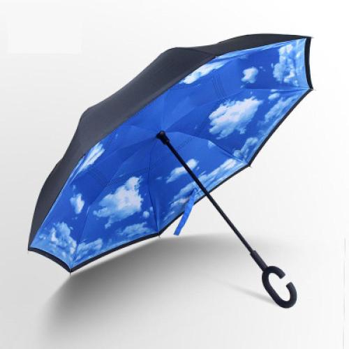 Carbon Fibre & Pongee Waterproof Long Handle Umbrella sun protection printed PC