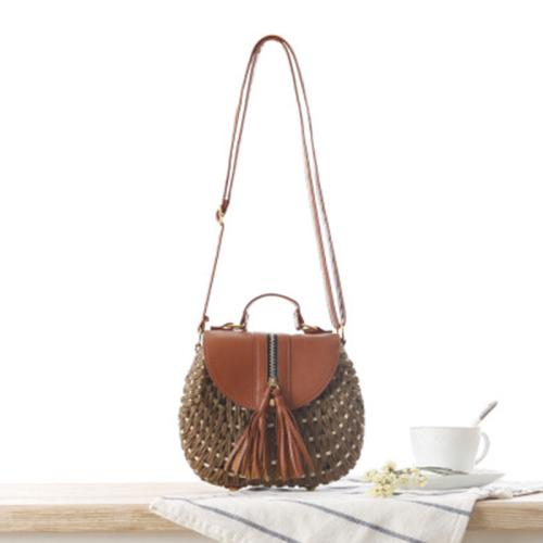 Paper Rope & PU Leather Easy Matching & Weave & Tassels Crossbody Bag PC