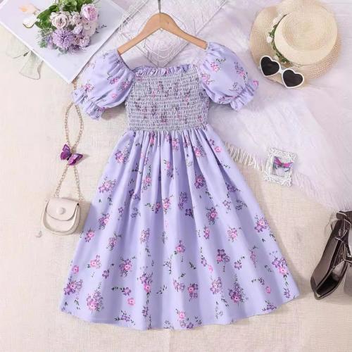 Polyester Princess Girl One-piece Dress printed shivering PC