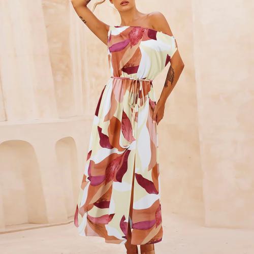 Polyester front slit One-piece Dress slimming & One Shoulder printed PC