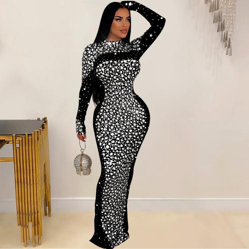 Polyester Waist-controlled Sexy Package Hip Dresses & floor-length & breathable iron-on Solid PC