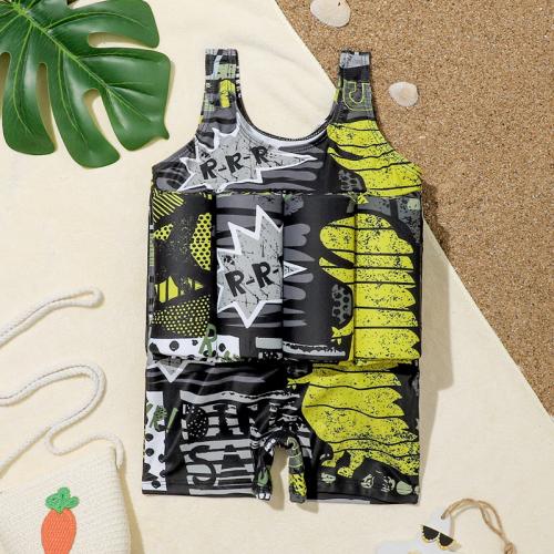 Polyester Children Swimming Floating Suit Solid black PC