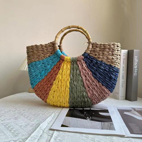 Paper Rope Easy Matching Woven Tote large capacity rainbow pattern multi-colored PC