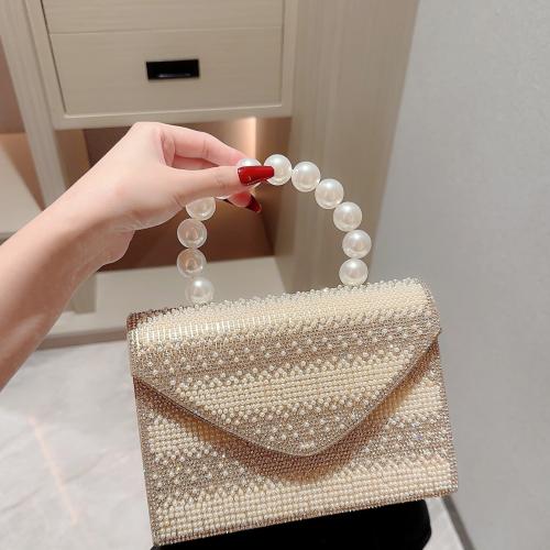 Plastic Pearl & Polyester hard-surface & Easy Matching Clutch Bag Apricot PC
