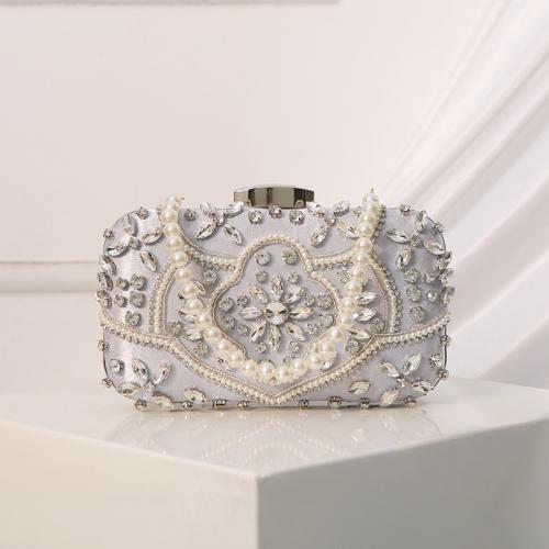 Plastic Pearl & Polyester hard-surface Clutch Bag with chain & with rhinestone PC