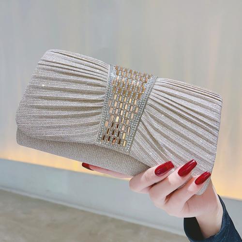 PU Leather & Polyester Evening Party Clutch Bag with chain & with rhinestone yellow PC