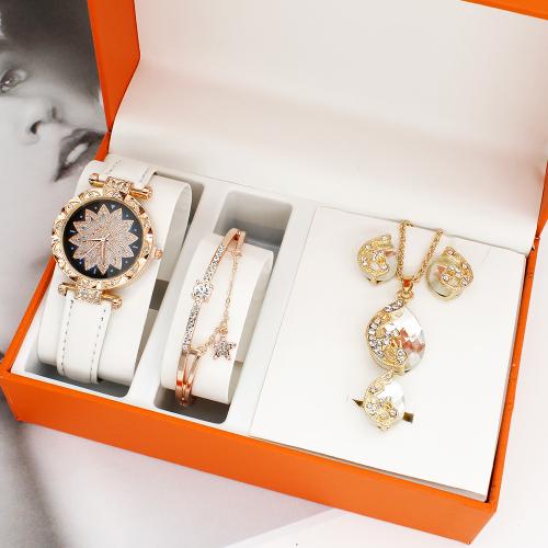 Glass & Stainless Steel & Zinc Alloy Jewelry Set for women & with rhinestone plated PC