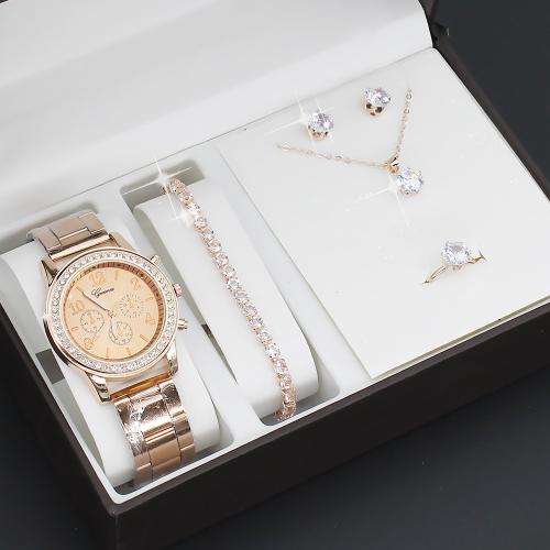 Zinc Alloy Jewelry Set for women & five piece & with rhinestone Glass & Stainless Steel plated PC