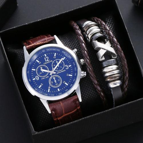 PU Leather & Zinc Alloy for man Jewelry Set Glass & Stainless Steel plated PC