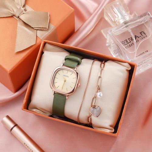 Glass & Stainless Steel & PU Leather & Zinc Alloy Jewelry Set for women & two piece Plastic Pearl plated Set