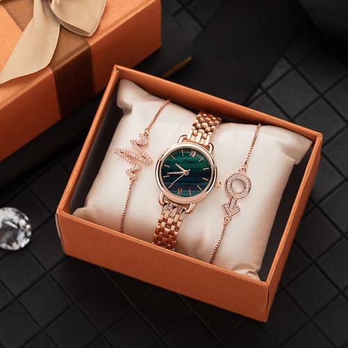 Glass & Zinc Alloy Jewelry Set for women & three piece & with rhinestone plated PC