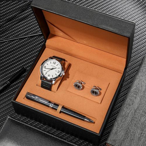 Glass & PU Leather & Zinc Alloy for man Gift Set three piece plated Set