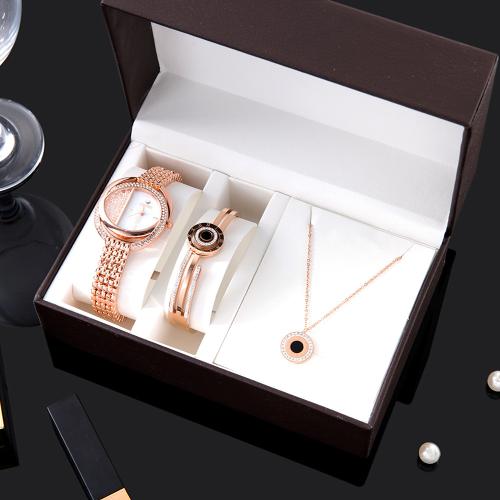 316 Stainless Steel & Glass & Zinc Alloy Jewelry Set for women & three piece & with rhinestone plated Set
