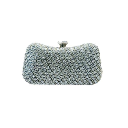 Metal & Polyester hard-surface & Easy Matching Clutch Bag with rhinestone silver PC