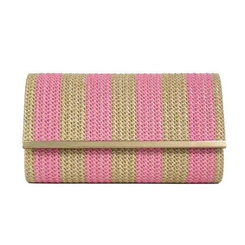 PVC Easy Matching & Weave Clutch Bag with chain striped pink PC