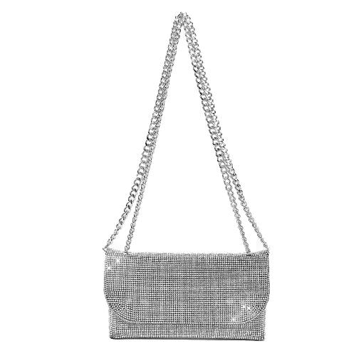 PU Leather Easy Matching Clutch Bag with chain & with rhinestone silver PC