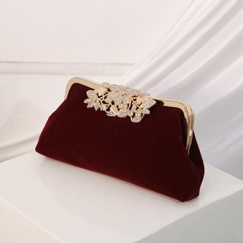Plastic Pearl & Velour Evening Party Clutch Bag with chain & attached with hanging strap & with rhinestone Solid PC