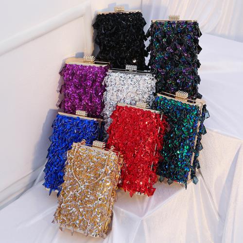 Polyester hard-surface & Evening Party Clutch Bag with chain & attached with hanging strap Solid PC