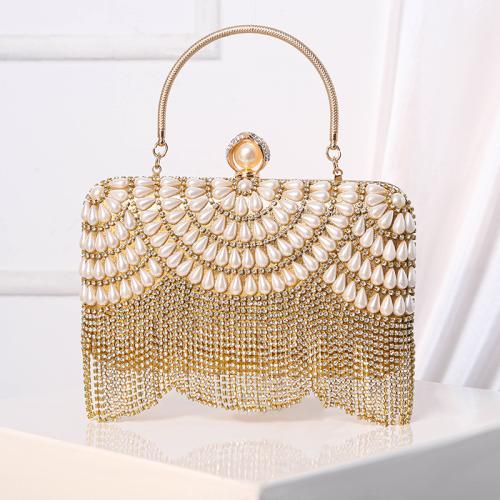 PU Leather Evening Party & Tassels Clutch Bag attached with hanging strap & with rhinestone PC