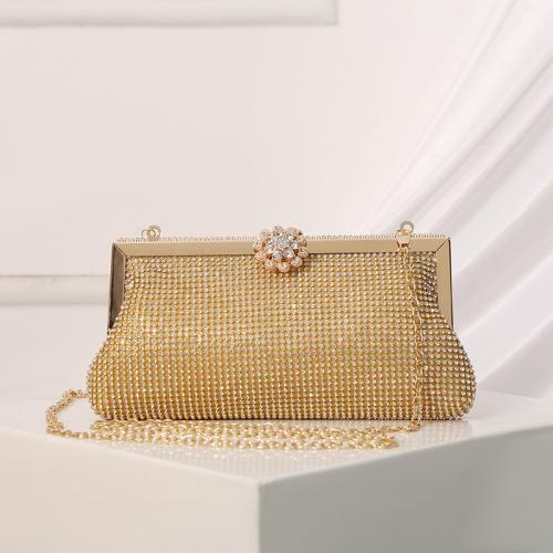 PU Leather Clutch Bag with chain & attached with hanging strap & with rhinestone Solid PC