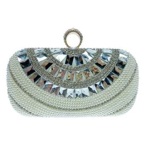 Satin & Plastic Evening Party Clutch Bag attached with hanging strap & with rhinestone green PC