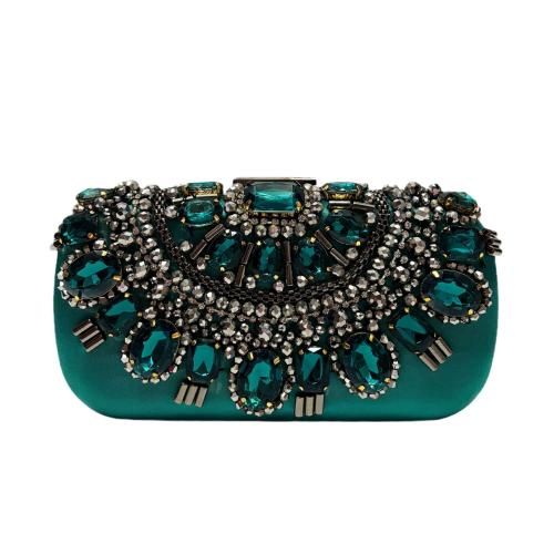 Satin Clutch Bag with chain & attached with hanging strap & with rhinestone PC