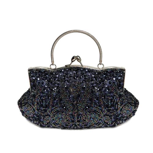 Satin & Plastic Clutch Bag with chain & attached with hanging strap & with rhinestone PC