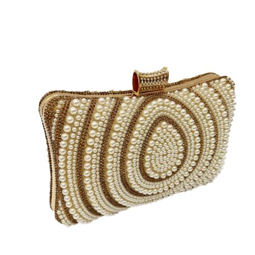 Plastic Pearl & Polyester Evening Party Clutch Bag with chain & attached with hanging strap PC