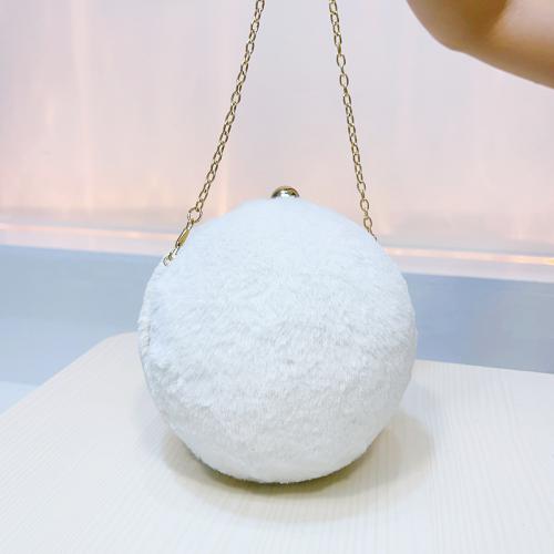Velour & Polyester Easy Matching Clutch Bag with chain & attached with hanging strap Solid white PC