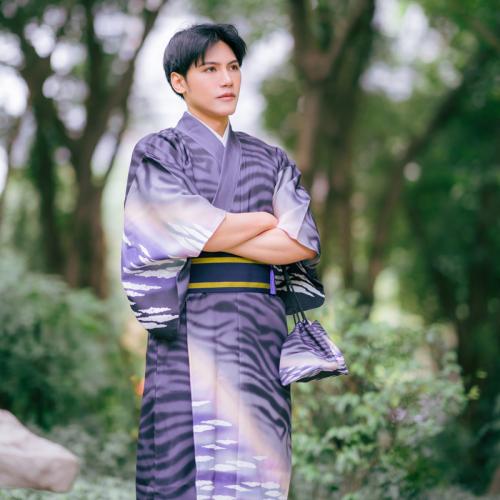 Polyester Mannen Kimono Afgedrukt Striped Grijs stuk