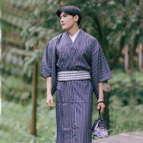 Polyester Mannen Kimono Afgedrukt Striped Zwarte stuk