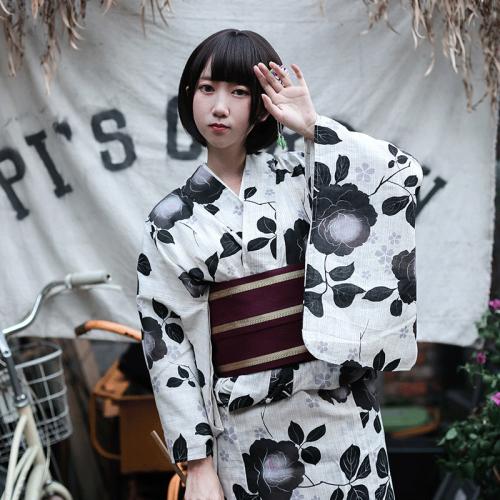 Poliéster Kimono Sexy, impreso, floral, gris,  trozo