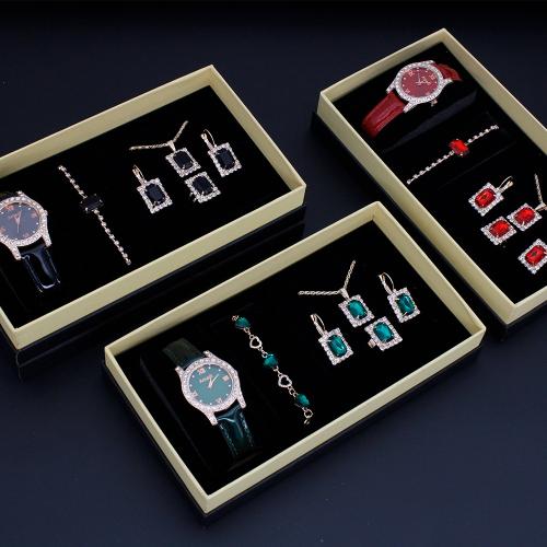 Verre & Acier inoxydable & PU Cuir & Alliage de zinc Ensemble de bijoux Plaqué plus de couleurs pour le choix Ensemble