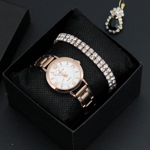 Glass & Stainless Steel & Zinc Alloy Jewelry Set for women & two piece & with rhinestone plated Set