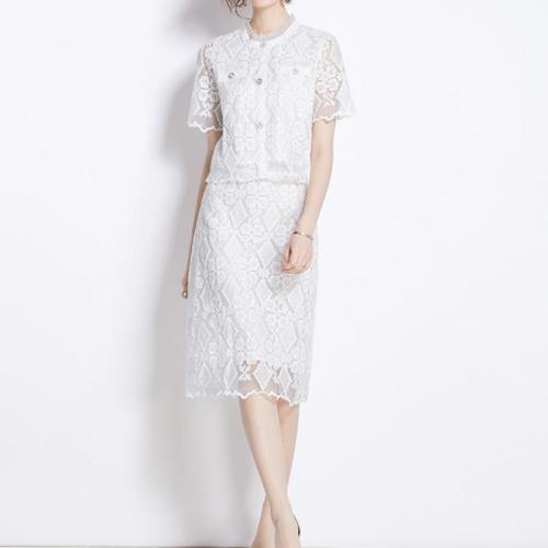 Spitze Zweiteiliges Kleid Set, Weiß,  Festgelegt