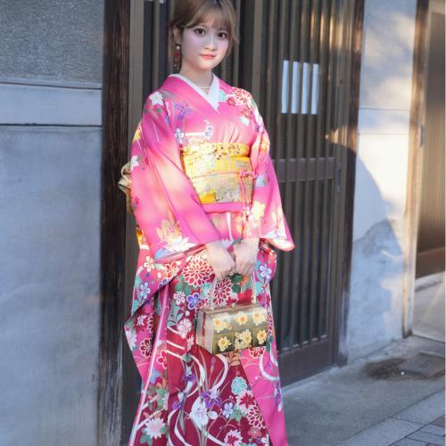 Polyester Sexy Kimono Kimono Kostuum & Riem Afgedrukt Bloemen Roze stuk