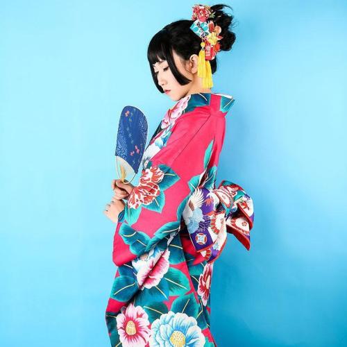 Polyester Sexy Kimono Cute & loose Kimono Costume & belt printed floral fuchsia PC