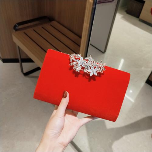 Velour Easy Matching Clutch Bag with rhinestone red PC