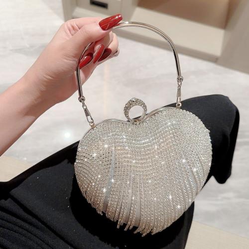 Metal & Polyester Easy Matching & Tassels Clutch Bag with rhinestone heart pattern PC