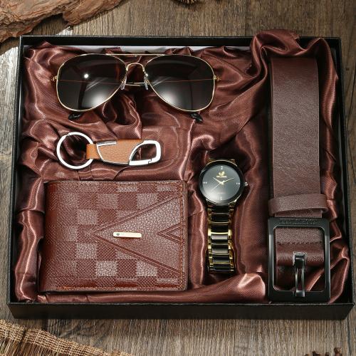 Glass & Stainless Steel & PU Leather & Zinc Alloy for man Gift Set five piece & with rhinestone Set